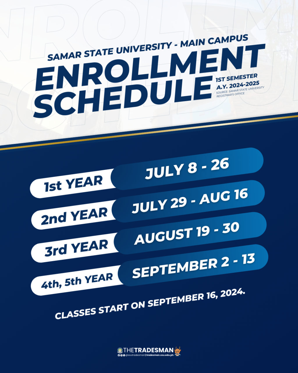 20240711 SSU Enrollment Schedule for First Semester A.Y. 2024-2025