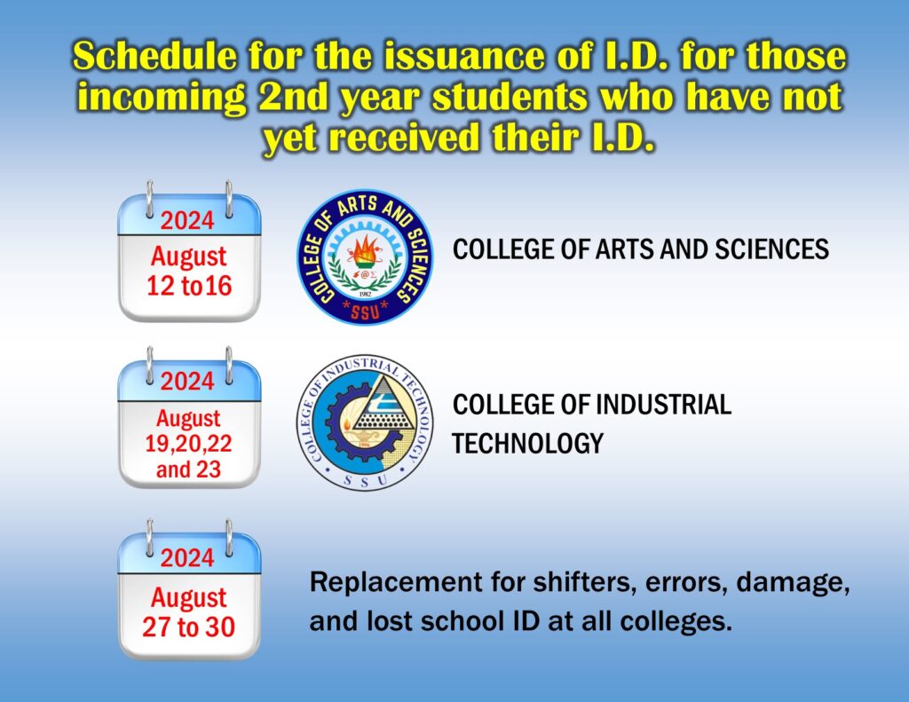 20240812 Schedule for issuance of ID - SSU Main Campus School ID Process