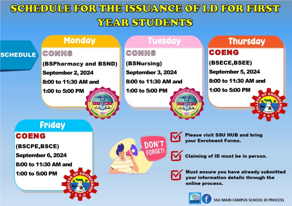 20240830 Schedule for the Issuance of ID for First Year Students