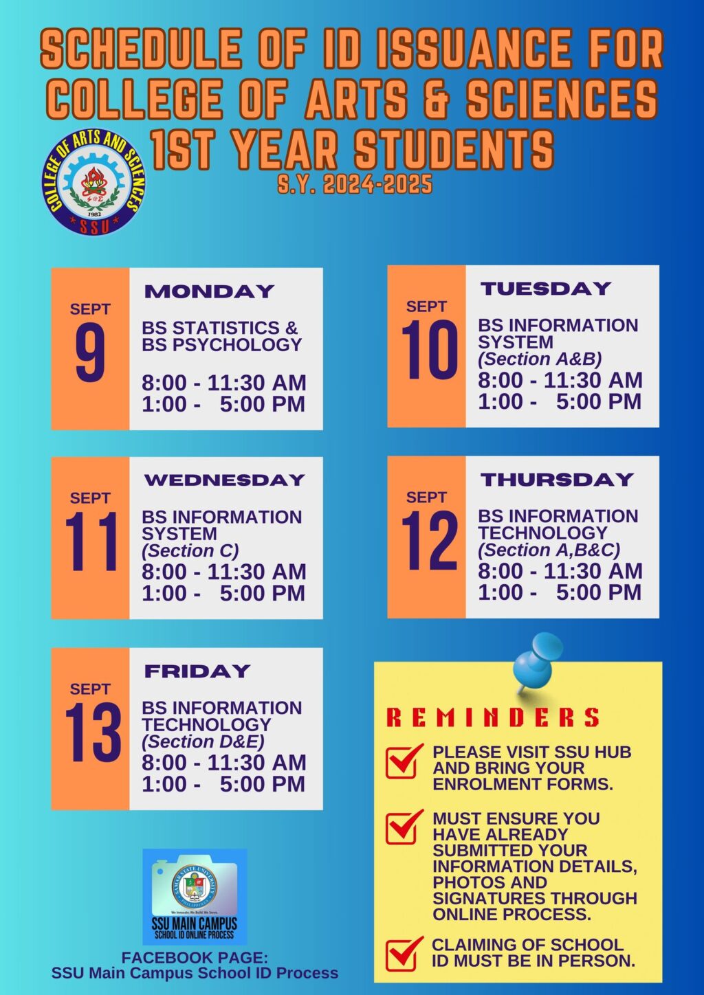 20240830 Schedule of school ID issuance for CAS 1st year students