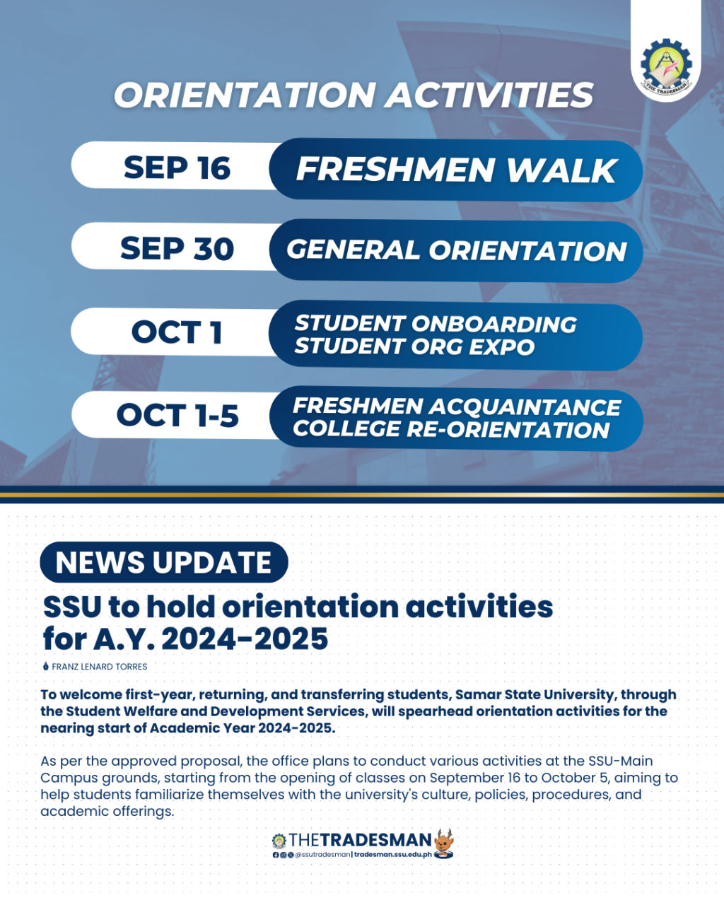 20240914 SSU to hold orientation activities for A.Y. 2024-2025